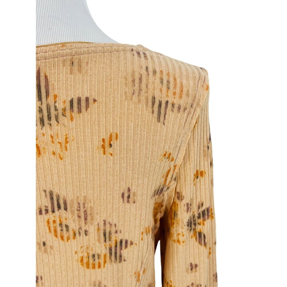 NWT Free People Ribbed Long Bell Sleeve Floral Print Retro Henley Top - Picture 10 of 16